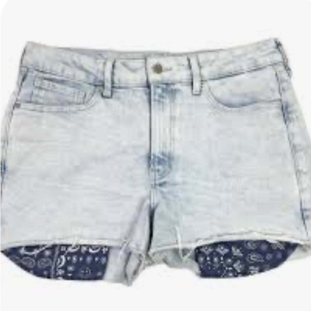 OLD NAVY OG High Rise Light Blue Jean Shorts with Navy Paisley Exposed Pockets
